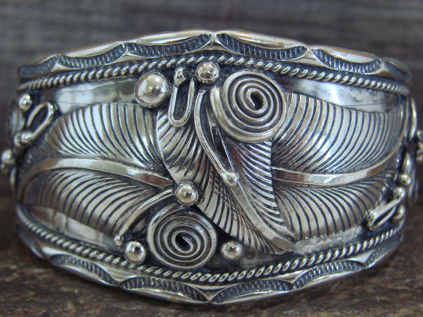 Native American Navajo Sterling Silver Feather Bracelet by D Morgan