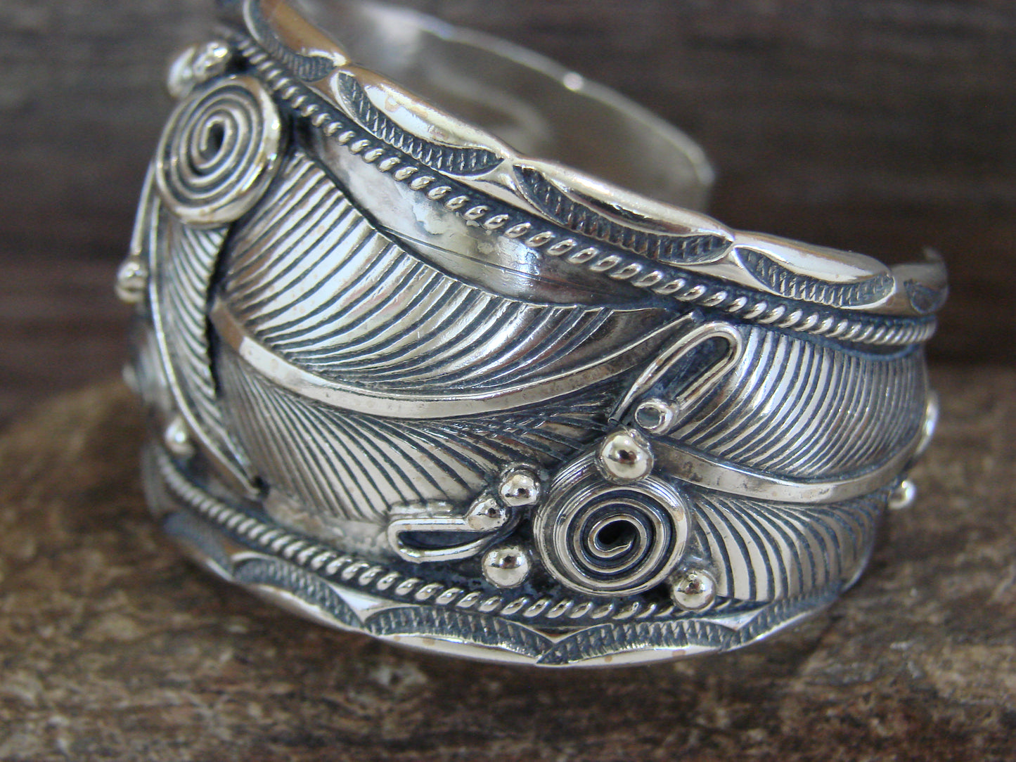Native American Navajo Sterling Silver Feather Bracelet by D Morgan