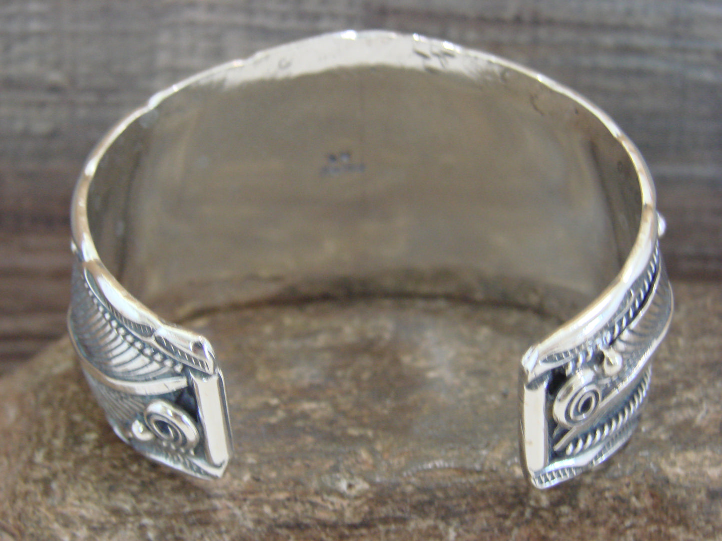 Native American Navajo Sterling Silver Feather Bracelet by D Morgan