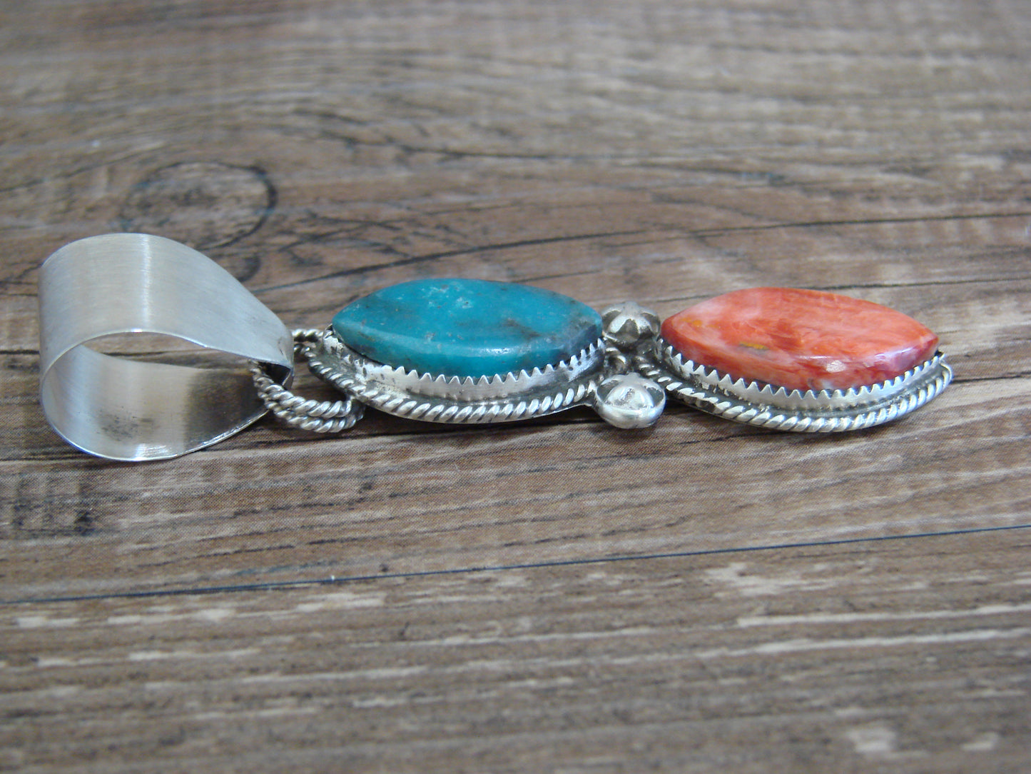 Native American Sterling Silver Turquoise & Spiny Oyster Pendant by Warner