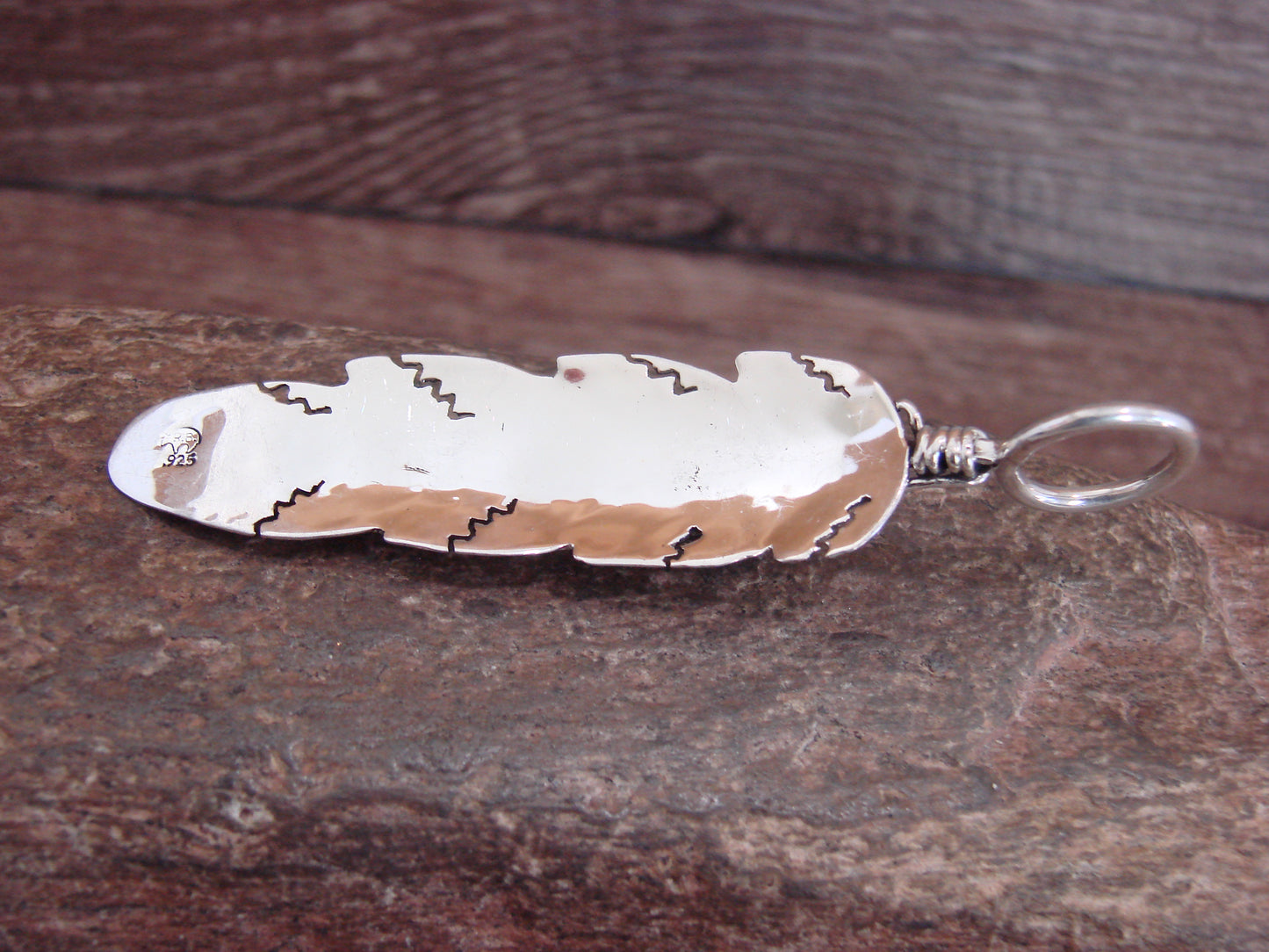 Native American Sterling Silver & Turquoise Feather Pendant by Yazzie