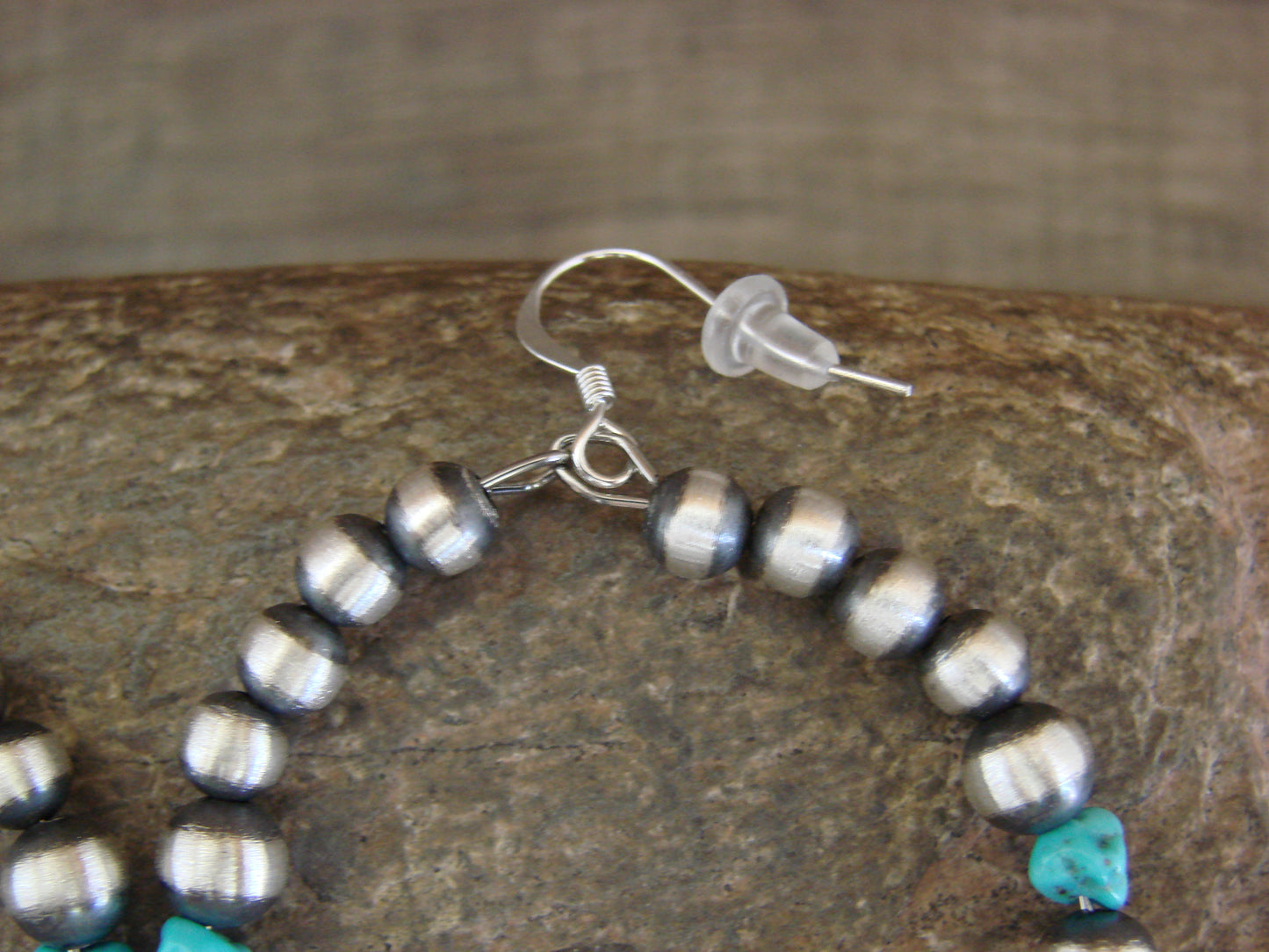 Native American Sterling Silver Navajo Pearl & Turquoise Loop Dangle Earrings Mariano