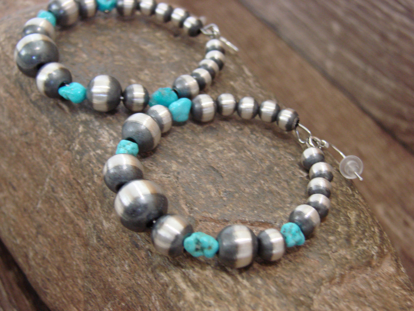 Native American Sterling Silver Navajo Pearl & Turquoise Loop Dangle Earrings Mariano