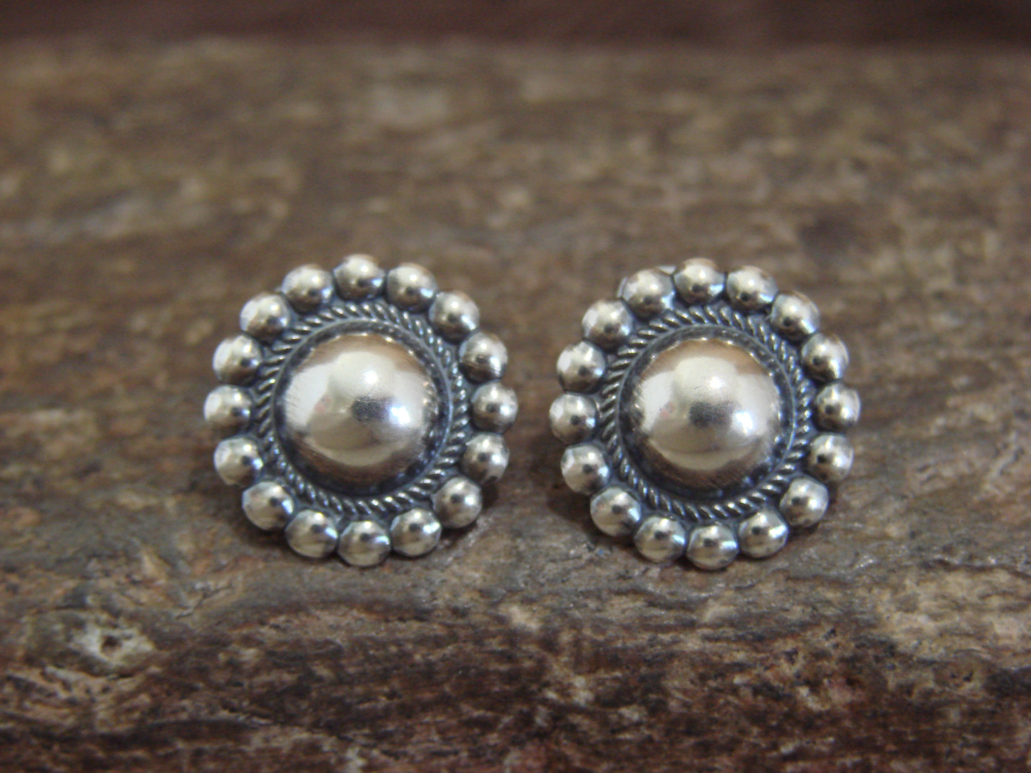 Native American Sterling Silver Half Navajo Pearl Post Earrings by Begay