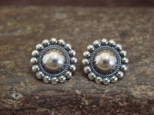 Native American Sterling Silver Half Navajo Pearl Post Earrings by Begay