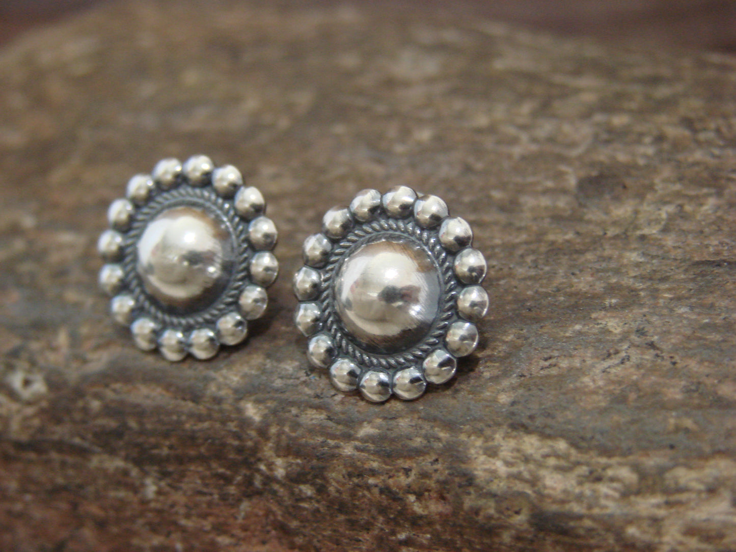 Native American Sterling Silver Half Navajo Pearl Post Earrings by Begay