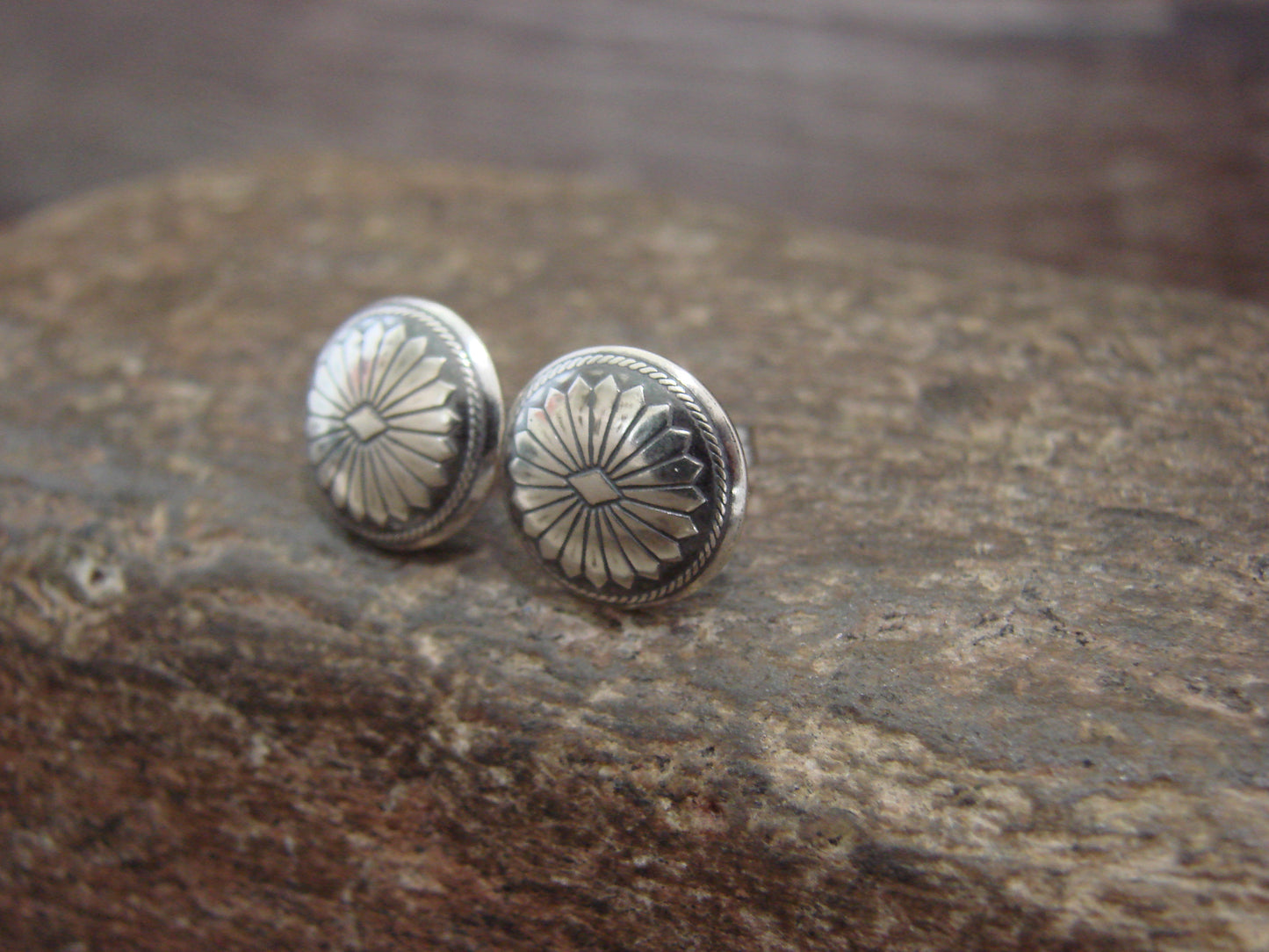Native American Sterling Silver Concho Post Stud Earrings by Yazzie
