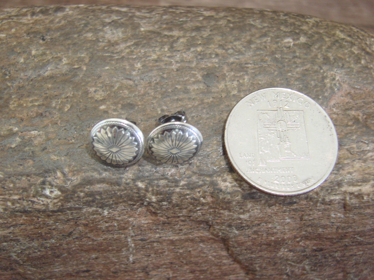 Native American Sterling Silver Concho Post Stud Earrings by Yazzie