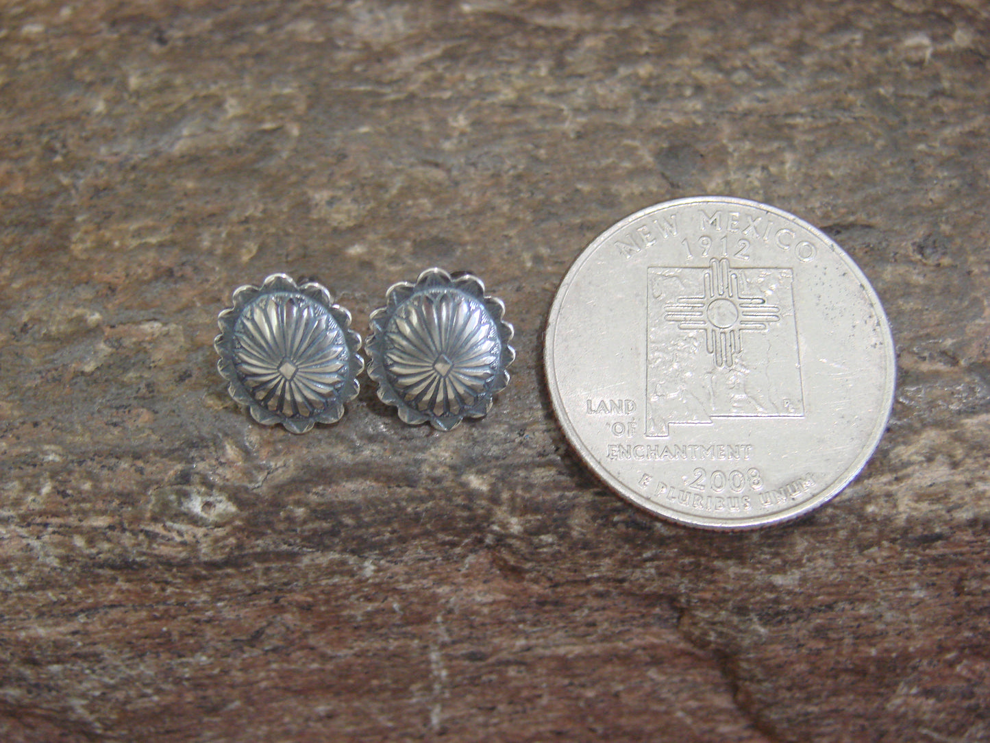 Native American Sterling Silver Concho Post Stud Earrings by Yazzie