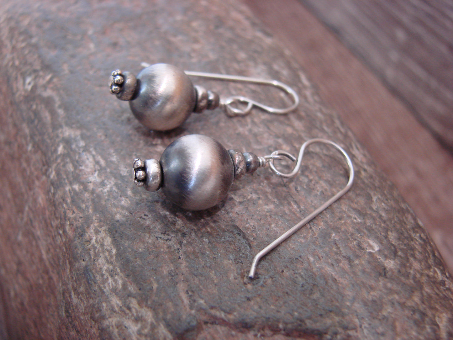Native American Sterling Silver Navajo Pearl Dangle Earrings by Yazzie