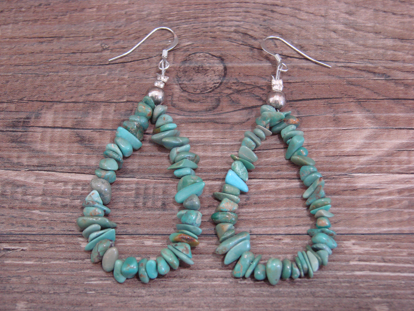 Native American Hand Beaded Turquoise Nugget Dangle Earrings by Jake