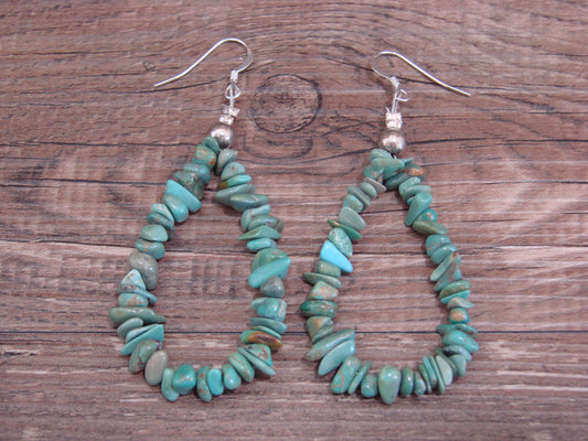 Native American Hand Beaded Turquoise Nugget Dangle Earrings by Jake