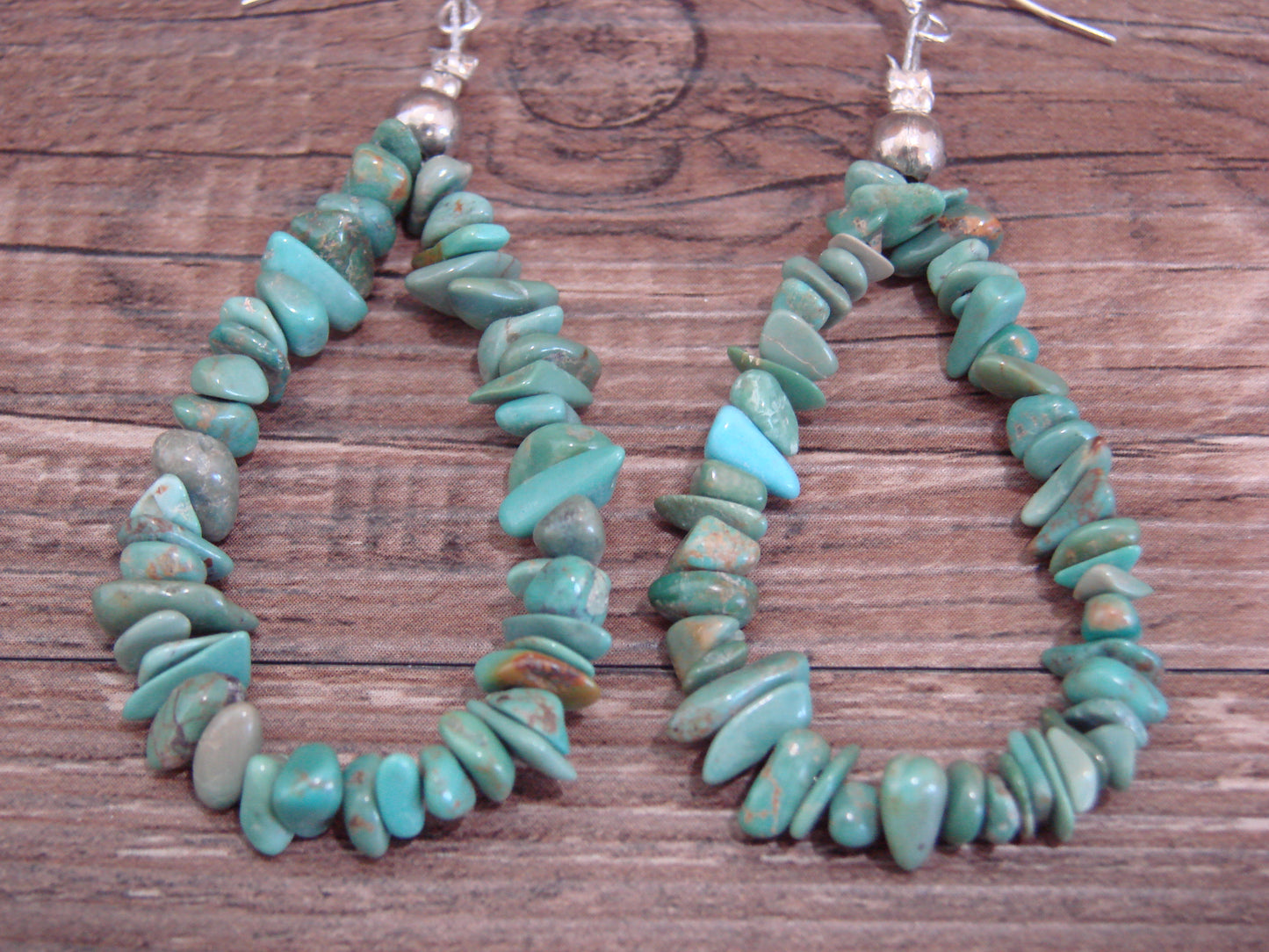 Native American Hand Beaded Turquoise Nugget Dangle Earrings by Jake