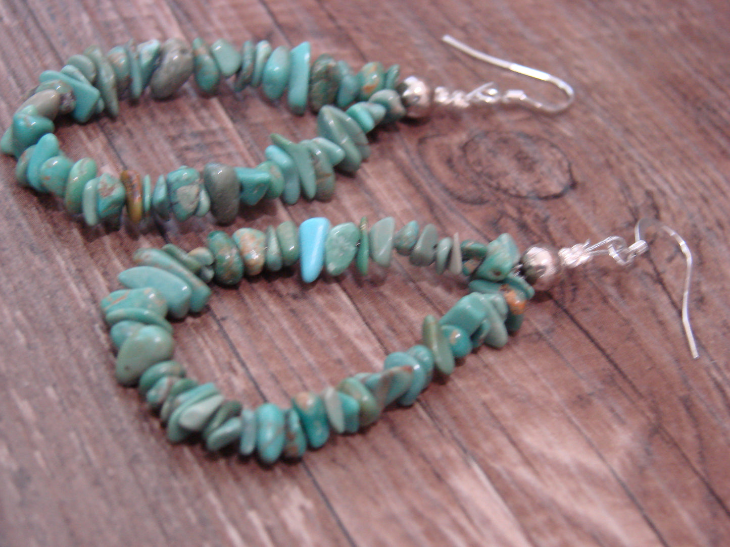 Native American Hand Beaded Turquoise Nugget Dangle Earrings by Jake