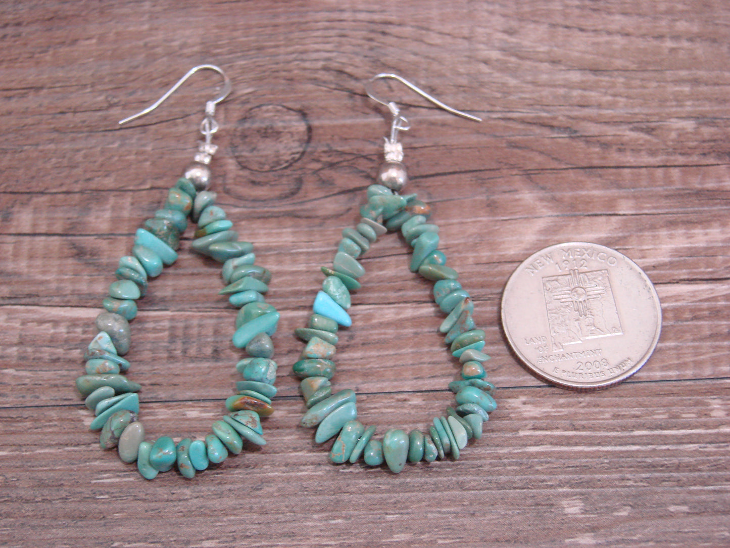 Native American Hand Beaded Turquoise Nugget Dangle Earrings by Jake