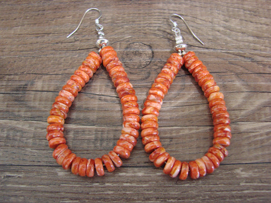 Native American Hand Strung Spiny Oyster Stone Dangle Earrings by Louise Joe