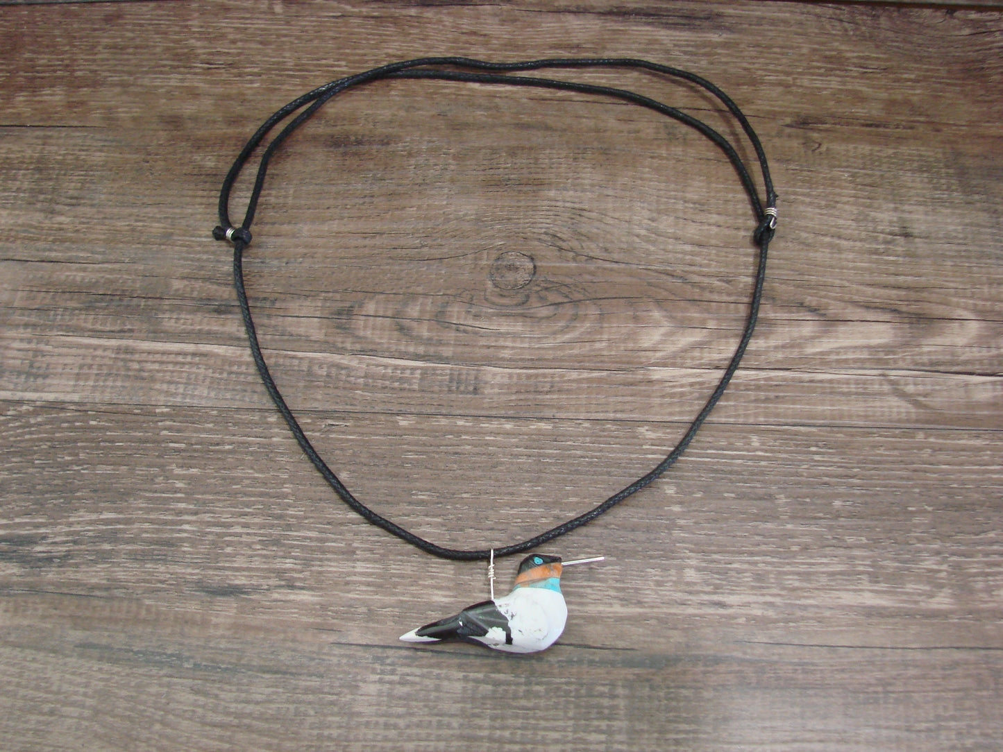 Hand Carved White Buffalo Turquoise Hummingbird Fetish Necklace - Mitchell