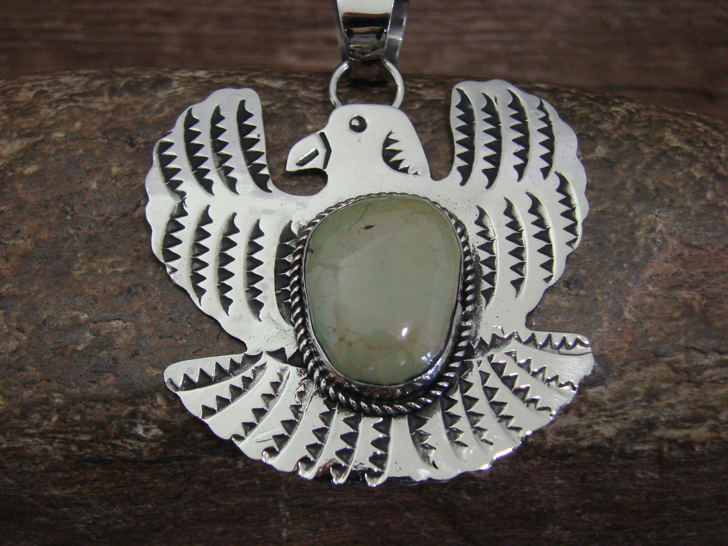 Native American Nickel Silver & Turquoise Eagle Pendant - Cleveland