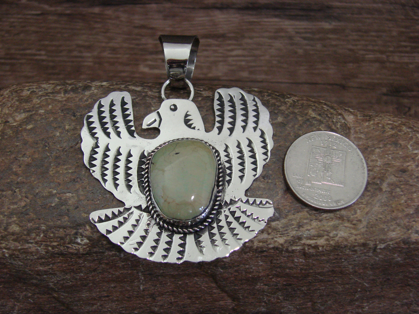 Native American Nickel Silver & Turquoise Eagle Pendant - Cleveland