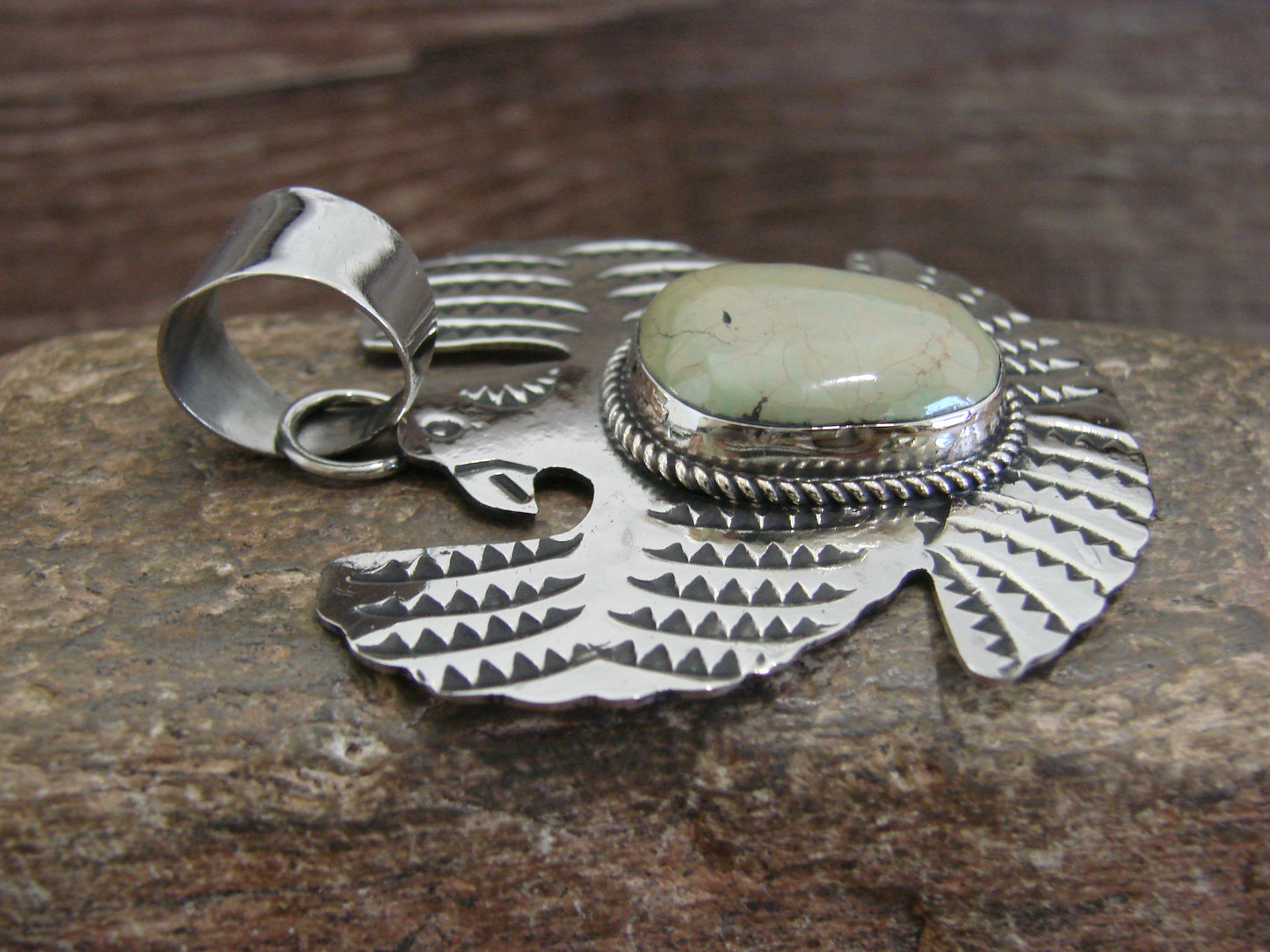 Native American Nickel Silver & Turquoise Eagle Pendant - Cleveland