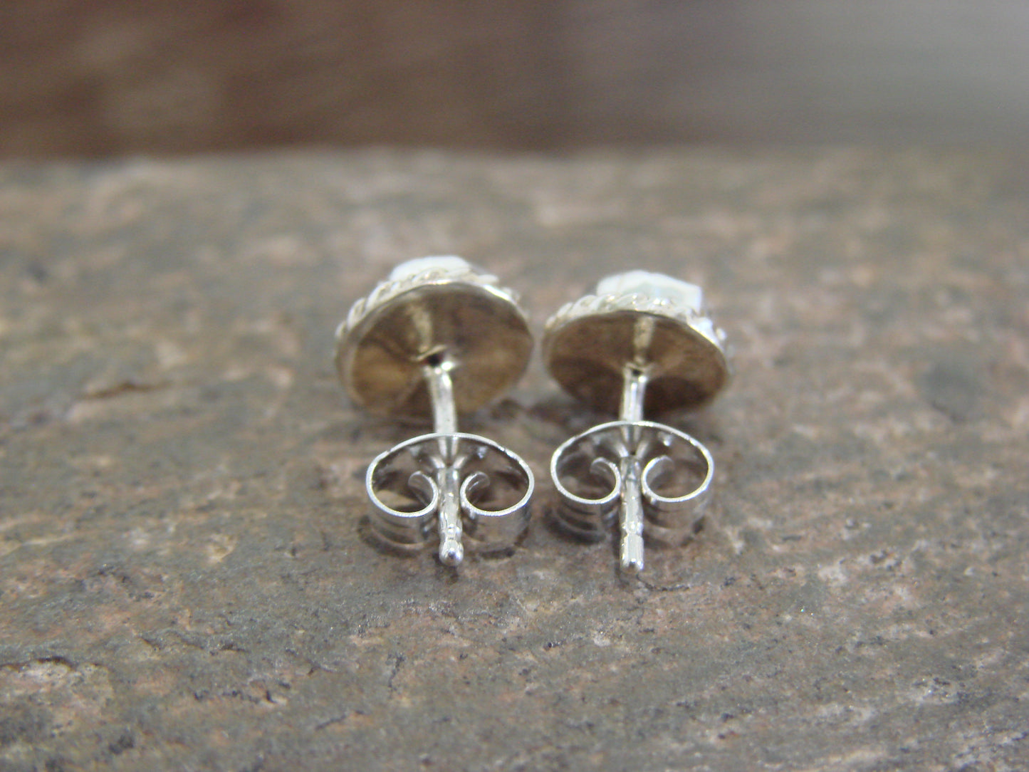 Native American Sterling Silver 1/4" Round Pink Opal Post Earrings by White