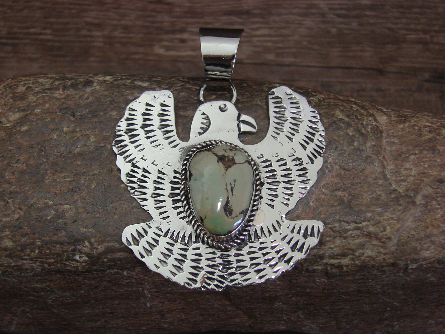 Native American Nickel Silver & Turquoise Eagle Pendant - Cleveland