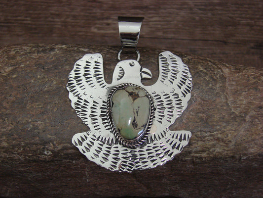 Native American Nickel Silver & Turquoise Eagle Pendant - Cleveland