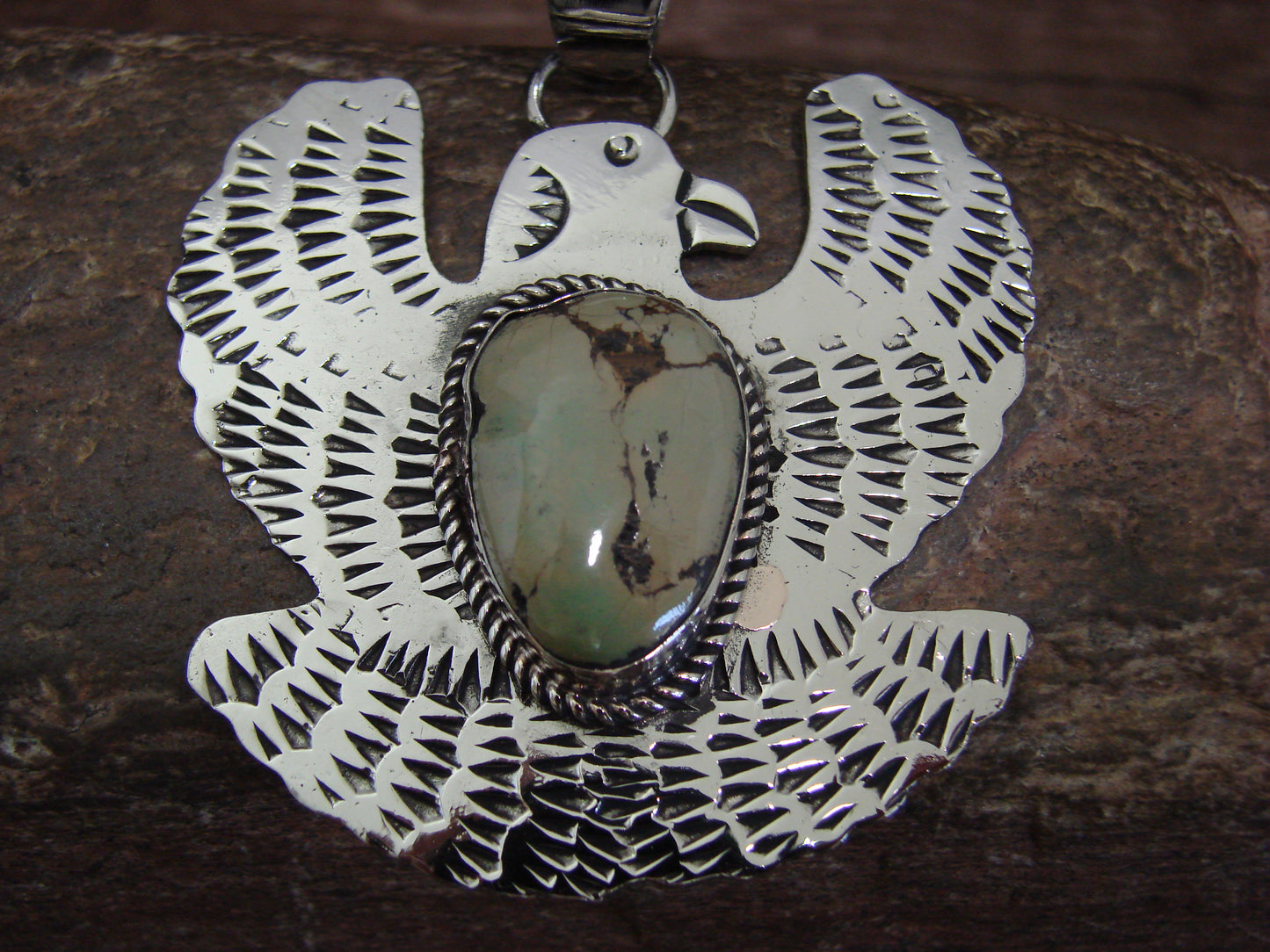 Native American Nickel Silver & Turquoise Eagle Pendant - Cleveland