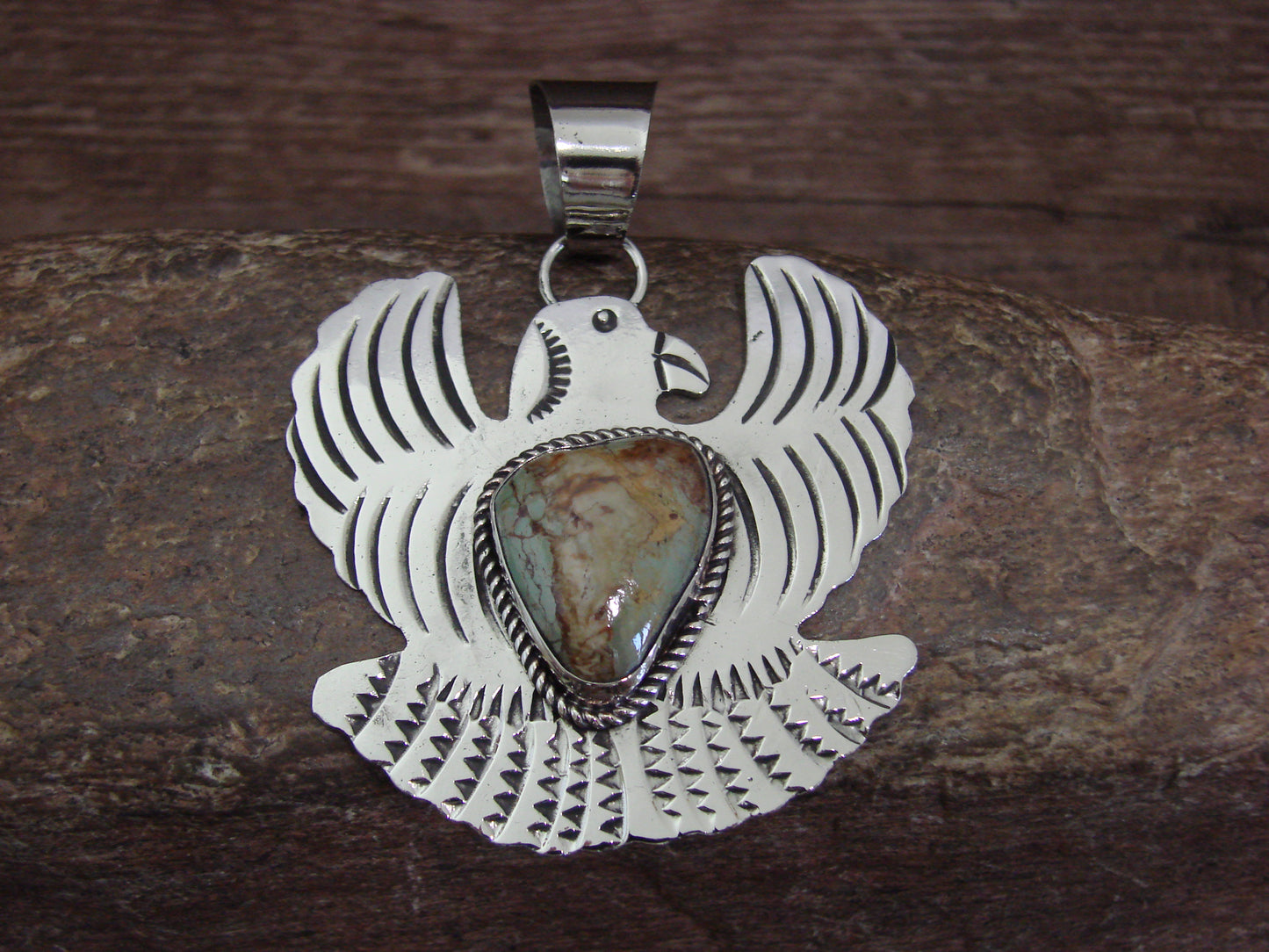 Native American Nickel Silver & Turquoise Eagle Pendant - Cleveland