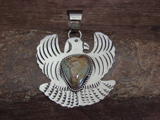 Native American Nickel Silver & Turquoise Eagle Pendant - Cleveland