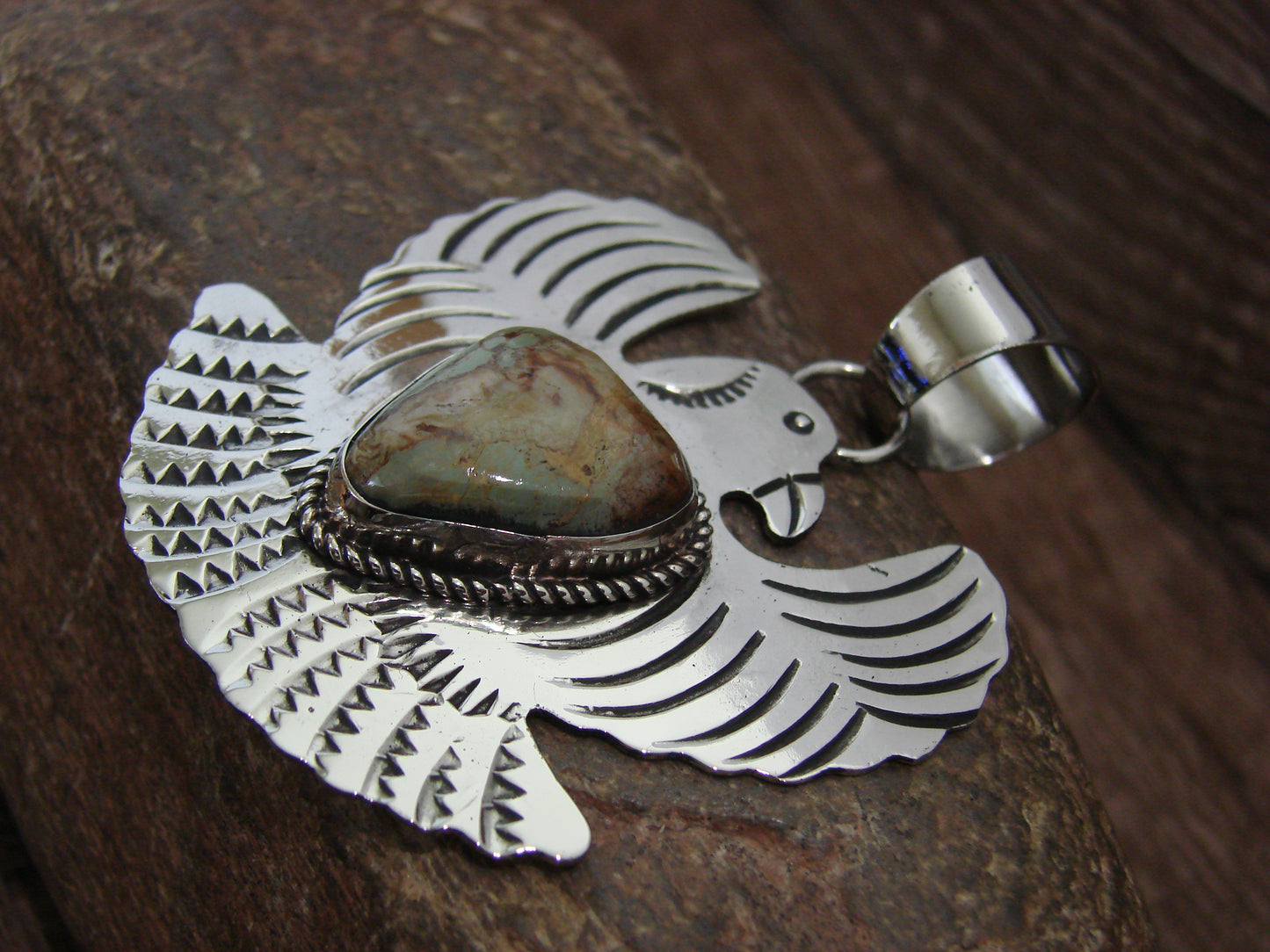 Native American Nickel Silver & Turquoise Eagle Pendant - Cleveland