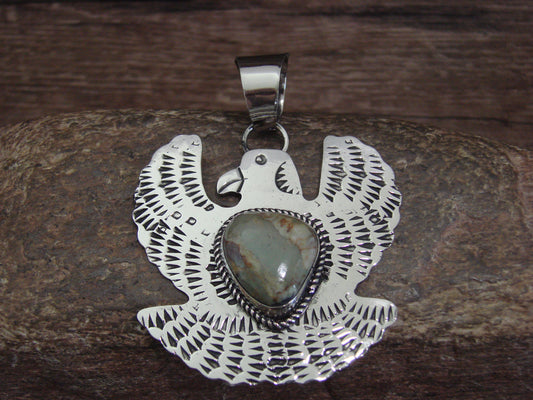 Native American Nickel Silver & Turquoise Eagle Pendant - Cleveland