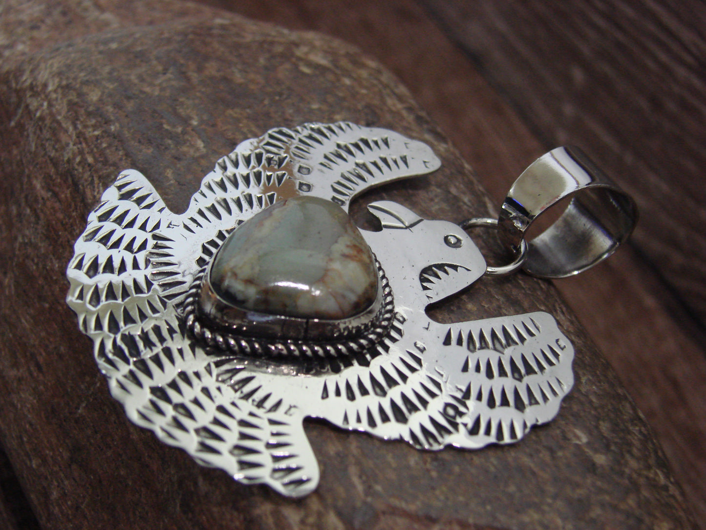 Native American Nickel Silver & Turquoise Eagle Pendant - Cleveland