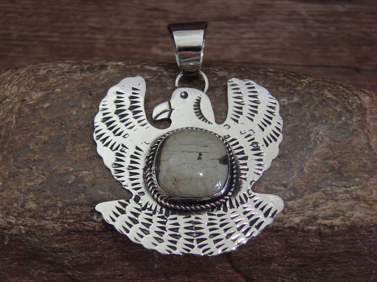 Native American Nickel Silver & Turquoise Eagle Pendant - Cleveland