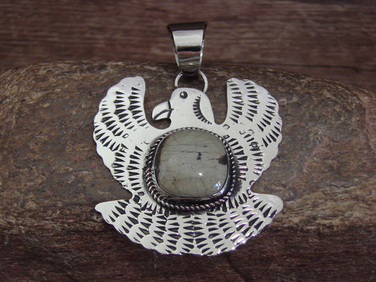Native American Nickel Silver & Turquoise Eagle Pendant - Cleveland