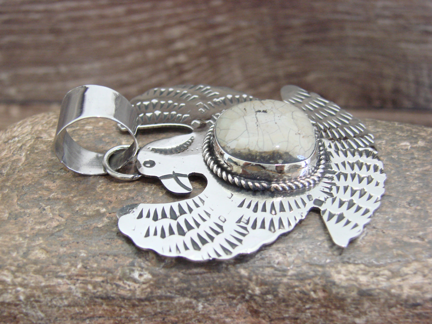 Native American Nickel Silver & Turquoise Eagle Pendant - Cleveland