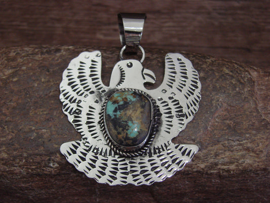 Native American Nickel Silver & Turquoise Eagle Pendant - Cleveland