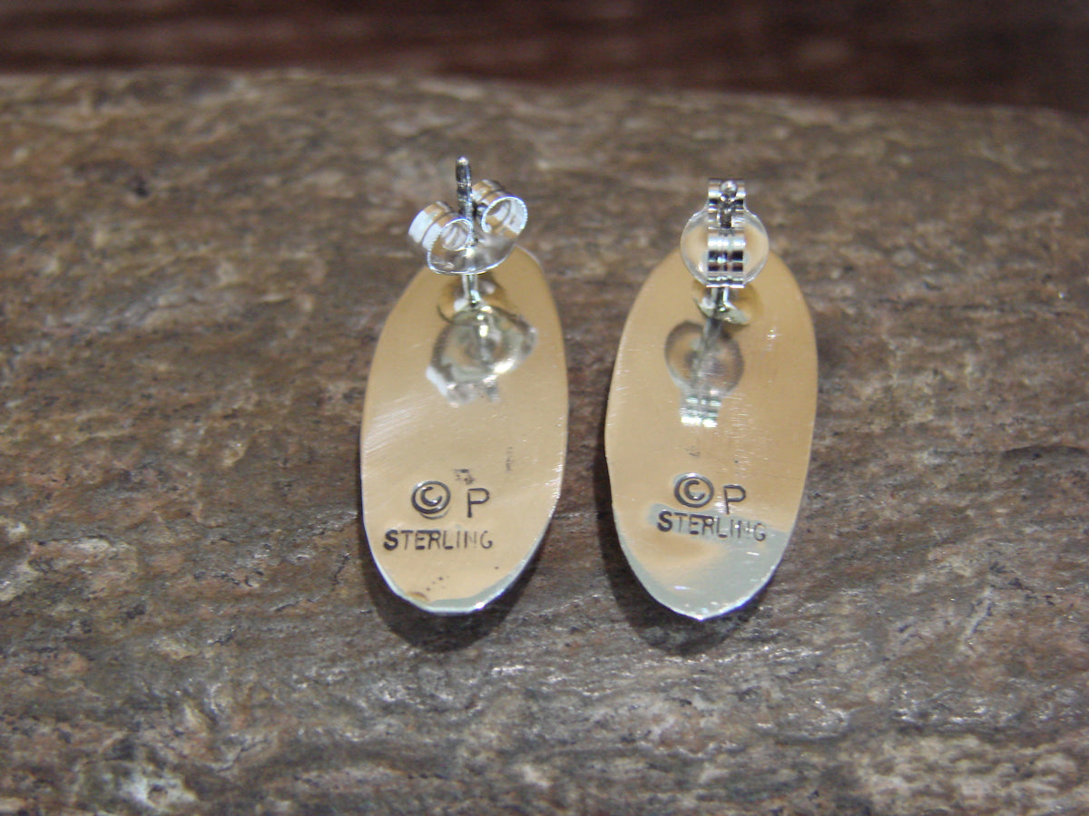 Native American Sterling Silver Shadowbox Pink Opal Post Earrings - Perry