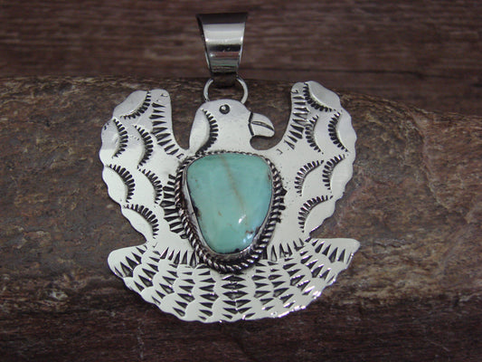 Native American Nickel Silver & Turquoise Eagle Pendant - Cleveland