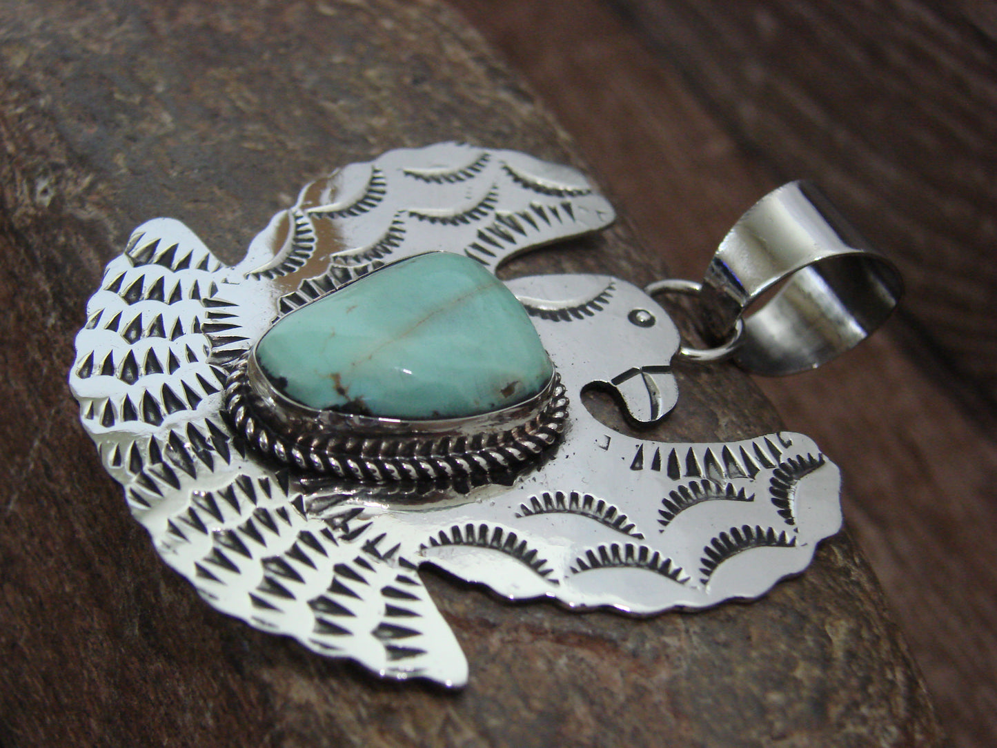 Native American Nickel Silver & Turquoise Eagle Pendant - Cleveland