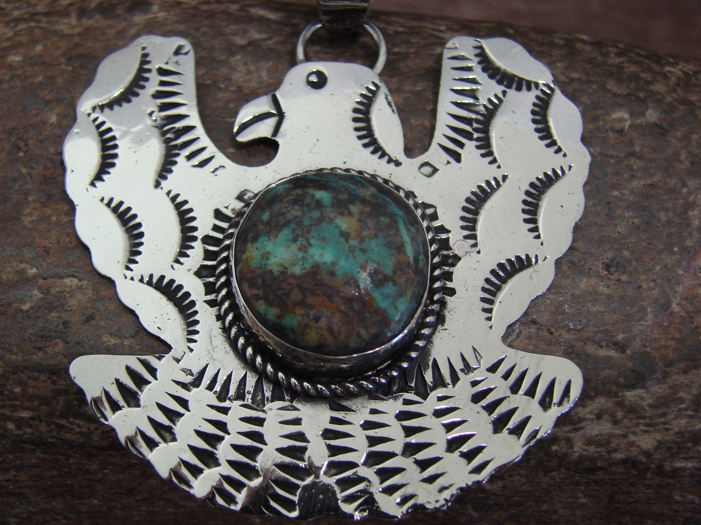 Native American Nickel Silver & Turquoise Eagle Pendant - Cleveland