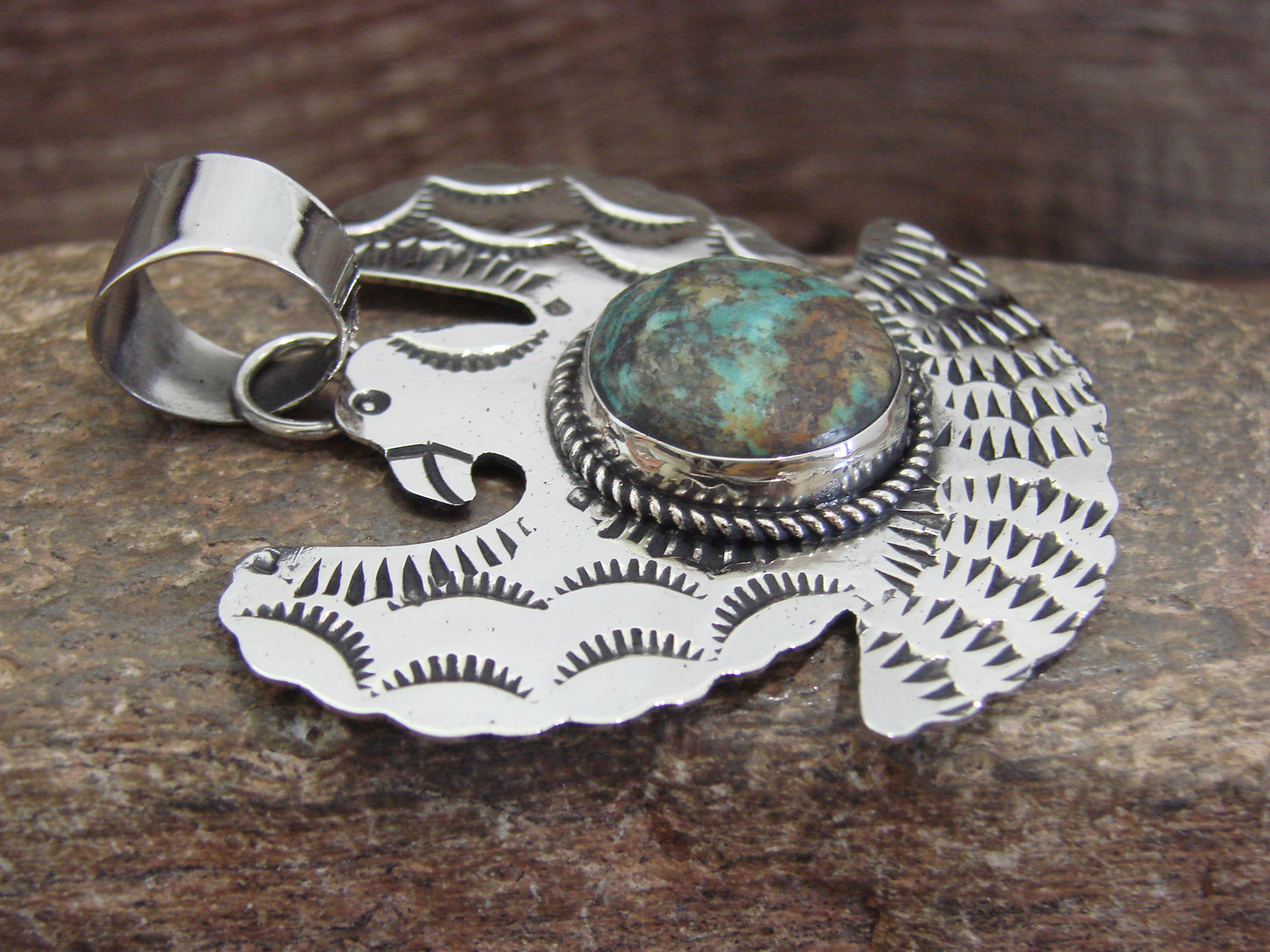 Native American Nickel Silver & Turquoise Eagle Pendant - Cleveland