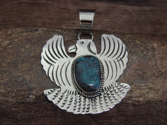 Native American Nickel Silver & Turquoise Eagle Pendant - Cleveland