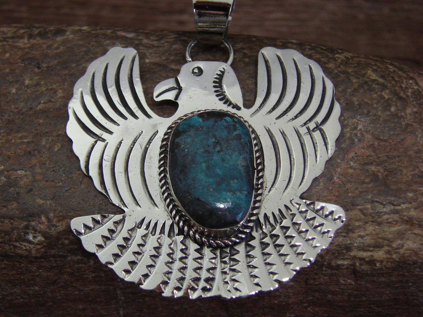 Native American Nickel Silver & Turquoise Eagle Pendant - Cleveland