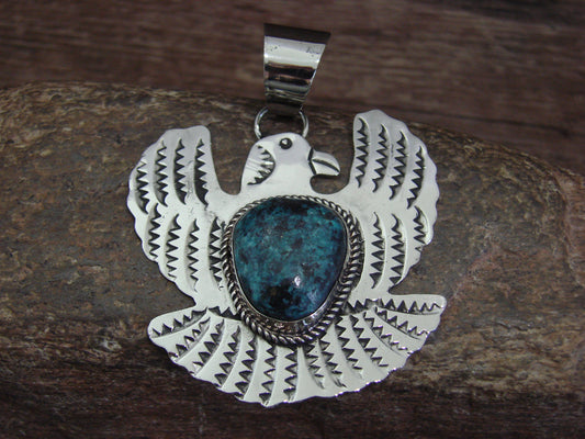 Native American Nickel Silver & Turquoise Eagle Pendant - Cleveland