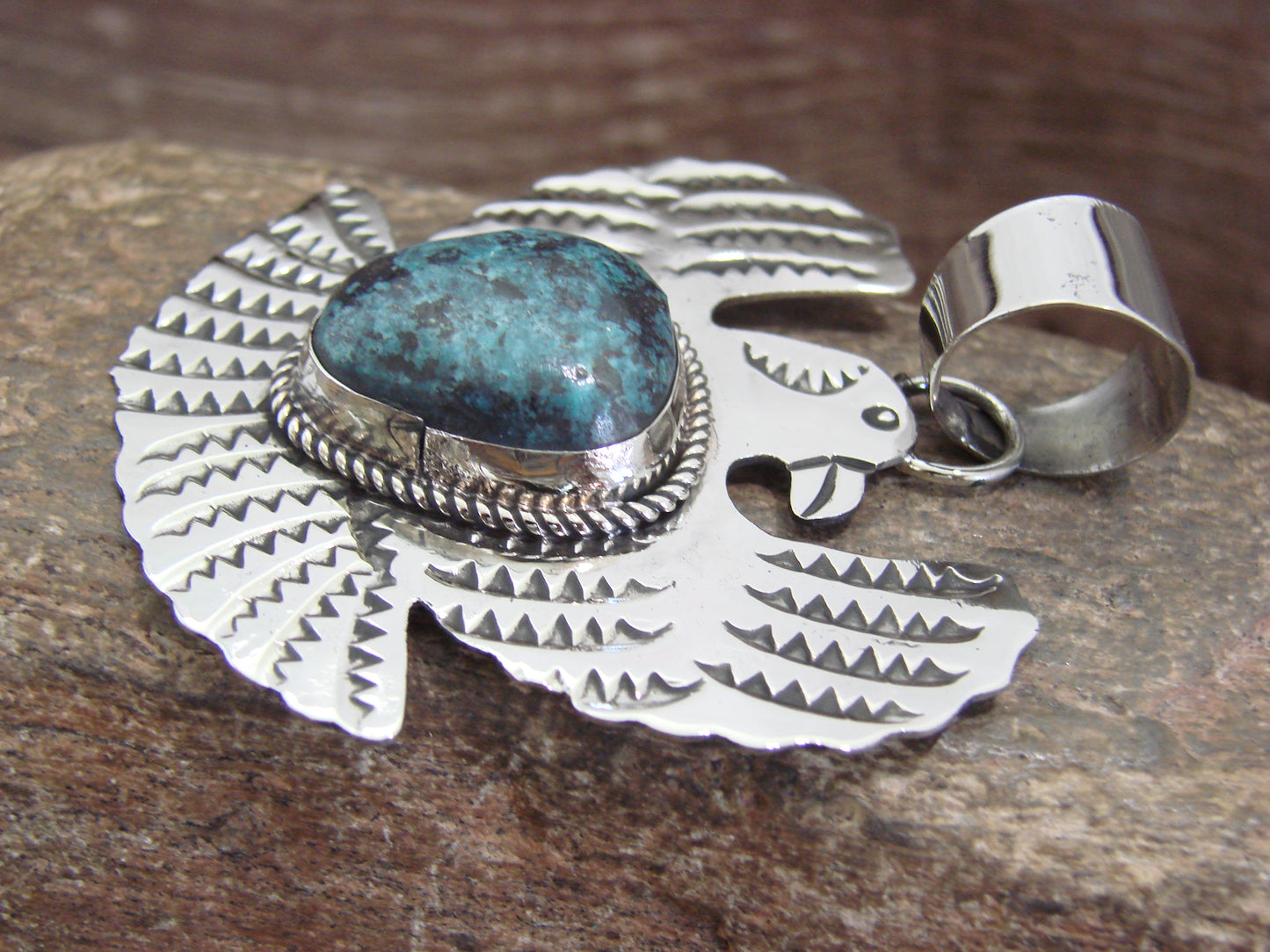 Native American Nickel Silver & Turquoise Eagle Pendant - Cleveland