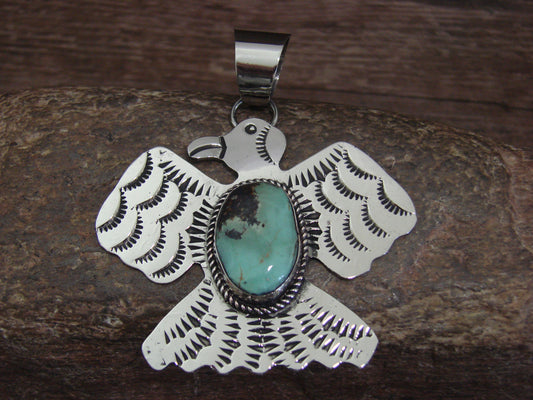 Native American Nickel Silver & Turquoise Thunderbird Pendant - Cleveland