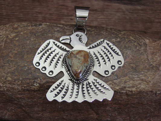 Native American Nickel Silver & Turquoise Thunderbird Pendant - Cleveland