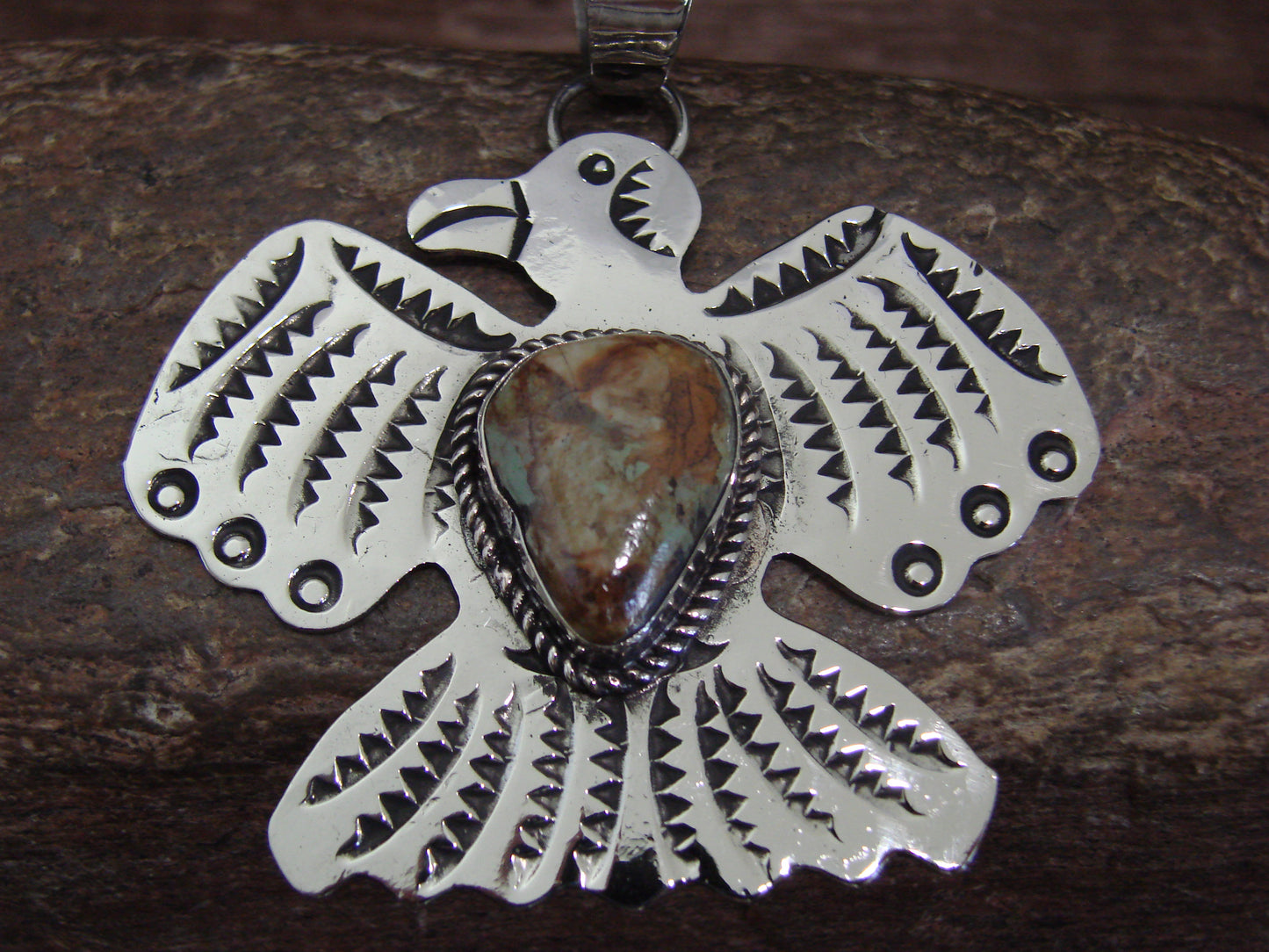 Native American Nickel Silver & Turquoise Thunderbird Pendant - Cleveland