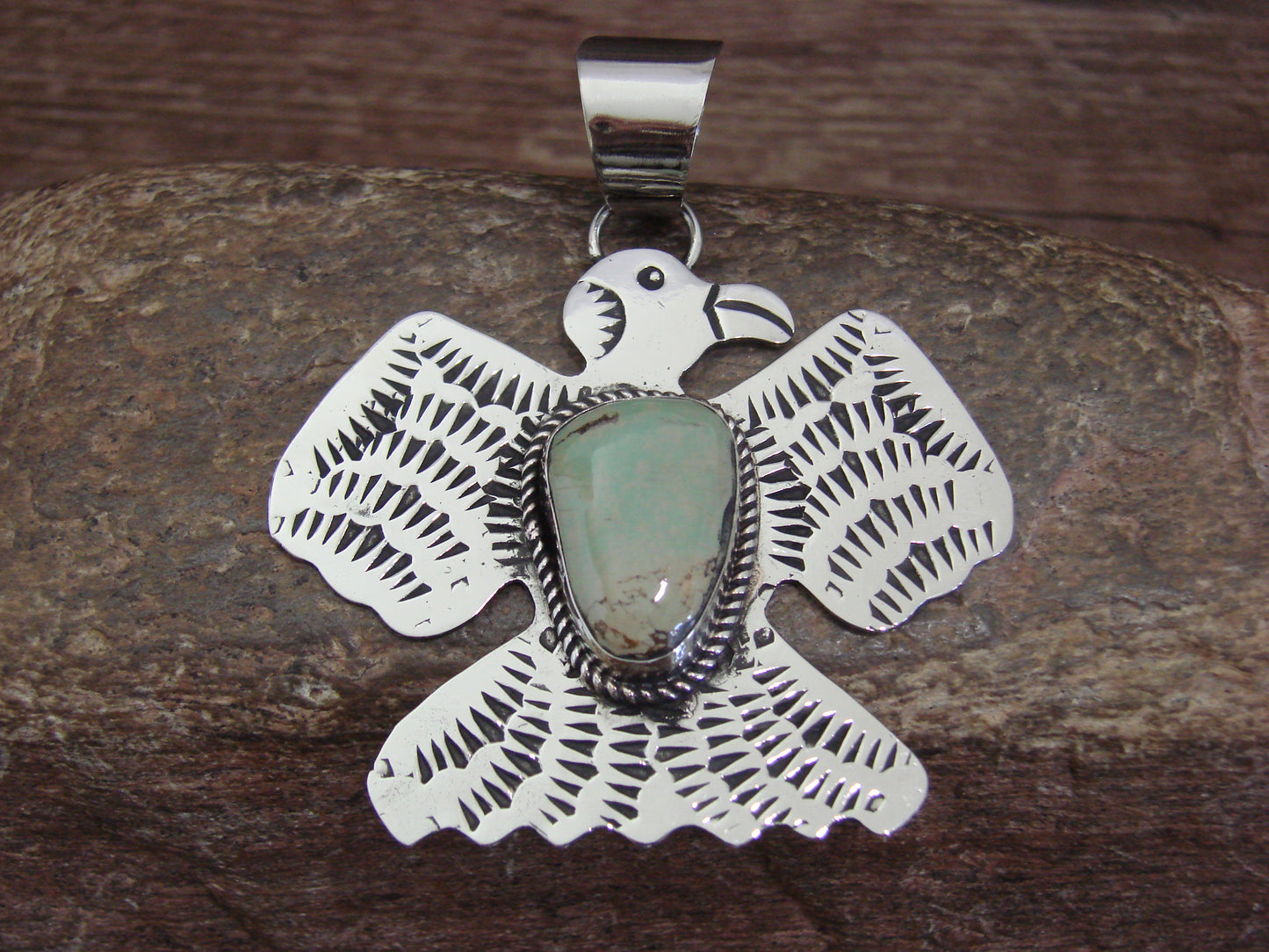 Native American Nickel Silver & Turquoise Thunderbird Pendant - Cleveland